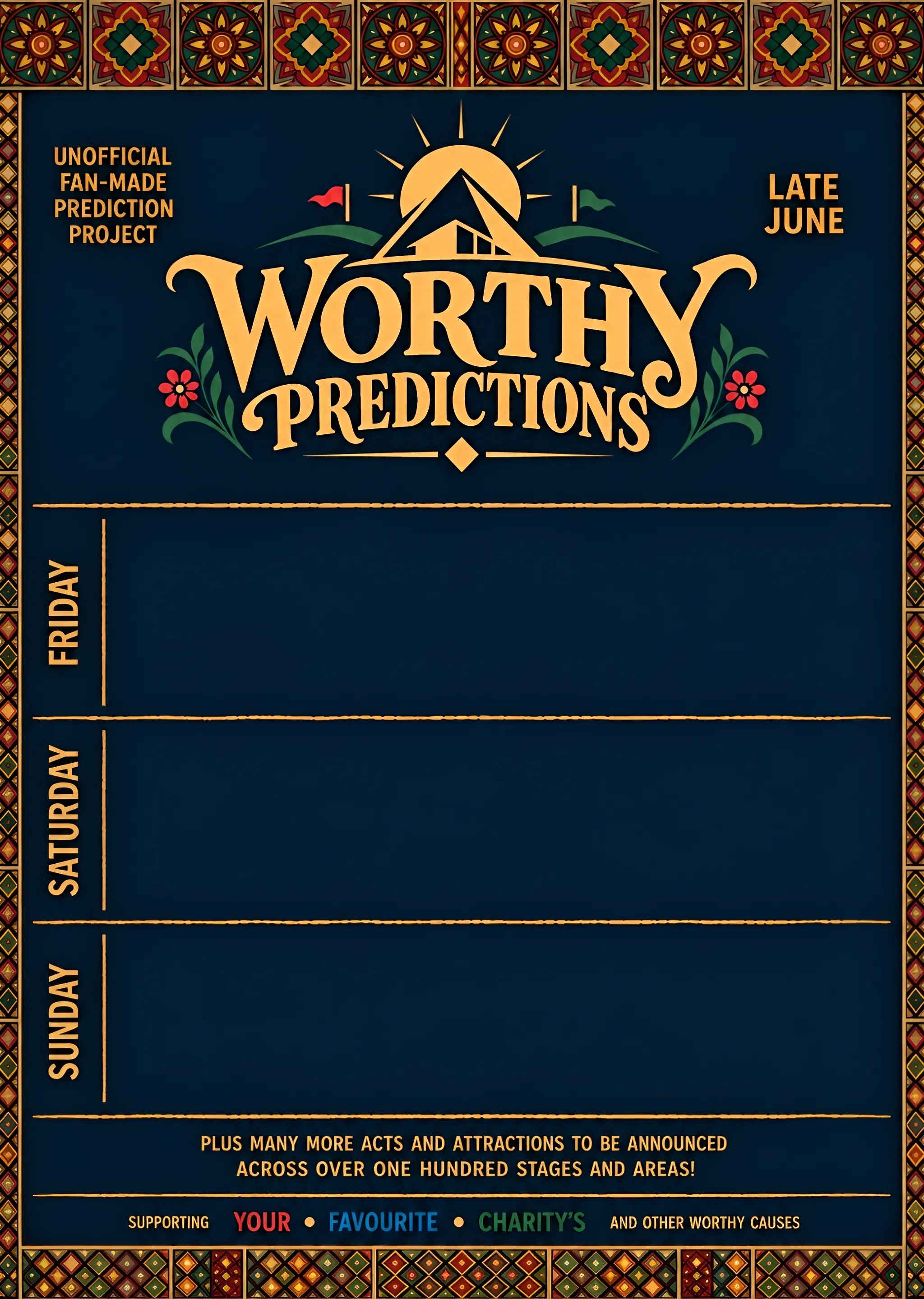 Worthy Predictions 2027 poster, a fan-made, unofficial predicted festival lineup